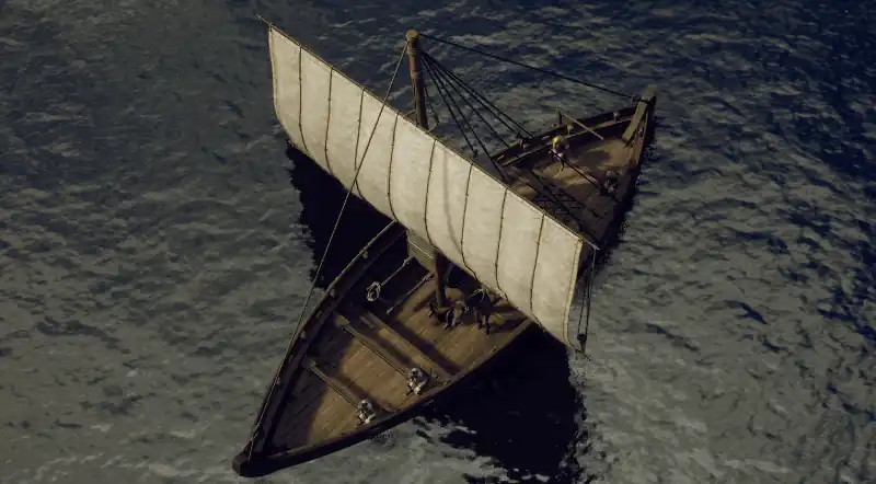 Le navire en mouvement sur la mer, voile gonflée