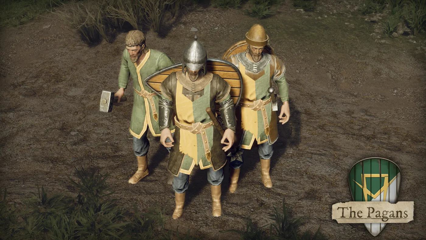 Guerriers pagans en armes, aux couleurs de leur faction