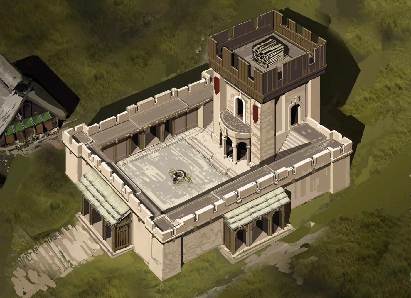 Rendu du Town Keep refait, avec ses murs et ses portes