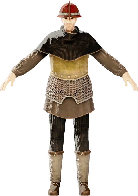 Crude Chest Armour, Crude Helmet, Crude Leg Armour des Ancients, rendu du modèle du jeu