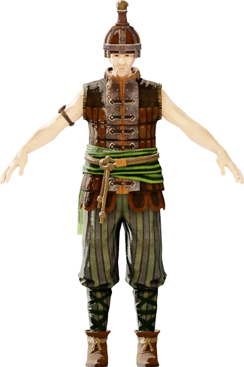 Light Chest Armour, Light Helmet, Light Leg Armour des Pagans, rendu du modèle du jeu